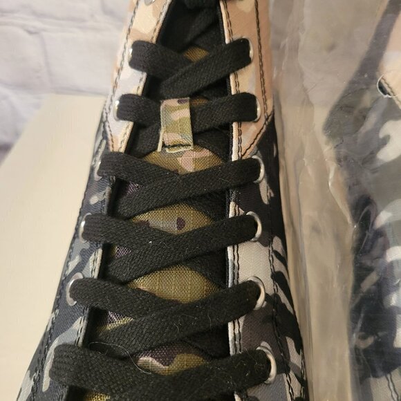 Sun Stone Mens Green Camouflage Colorblock Round Toe Platform Lace-up Sneakers - Picture 3 of 7